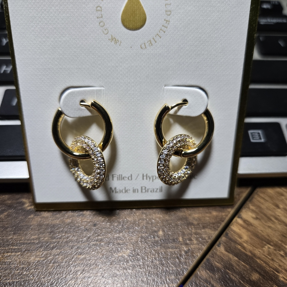 Gold and Silver Hoop Earrings‎ with Crystal Accents